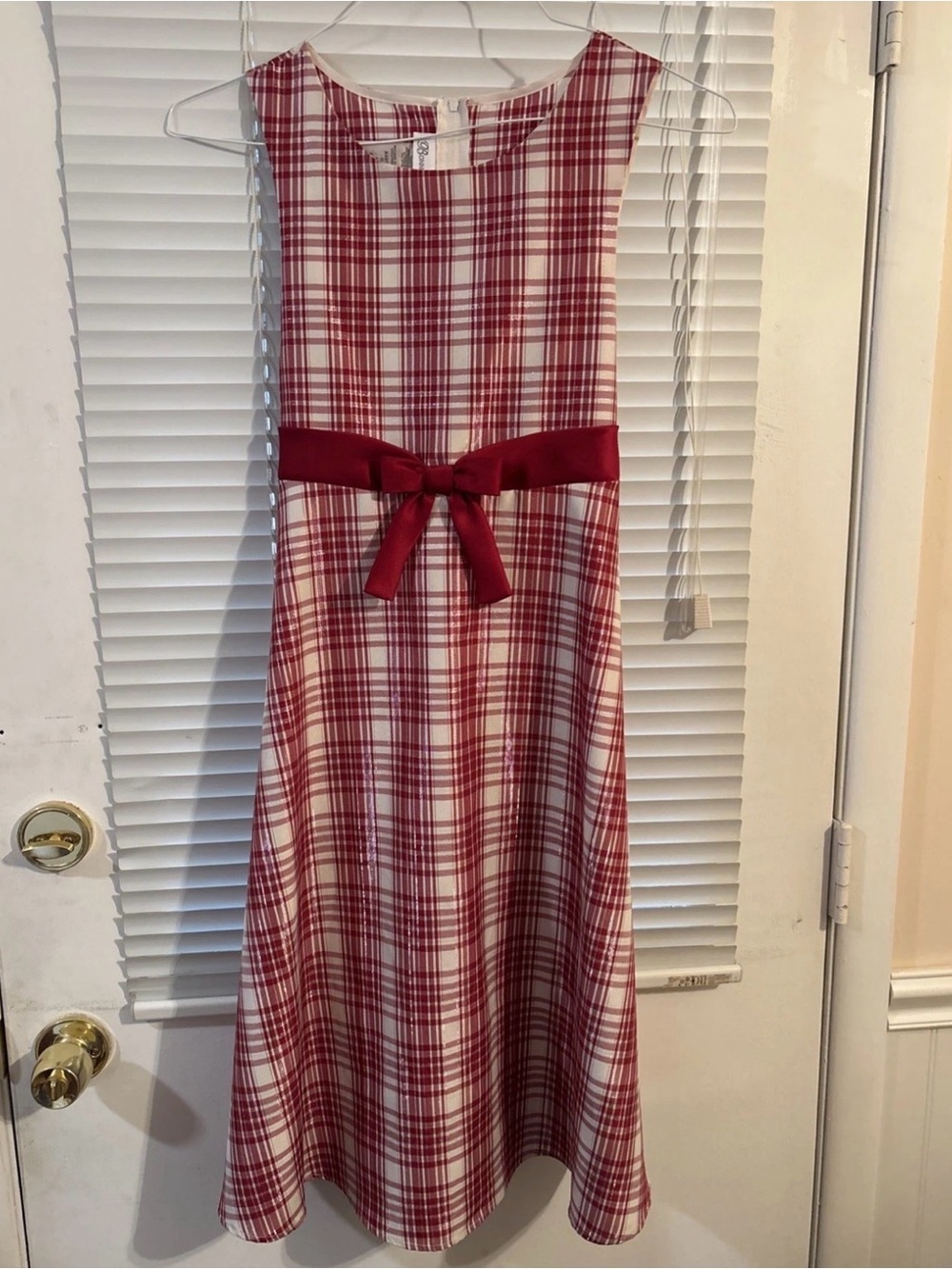 Bonnie Jean Plaid Red & White Girls Dress With Bow Size 16 Holiday Dress